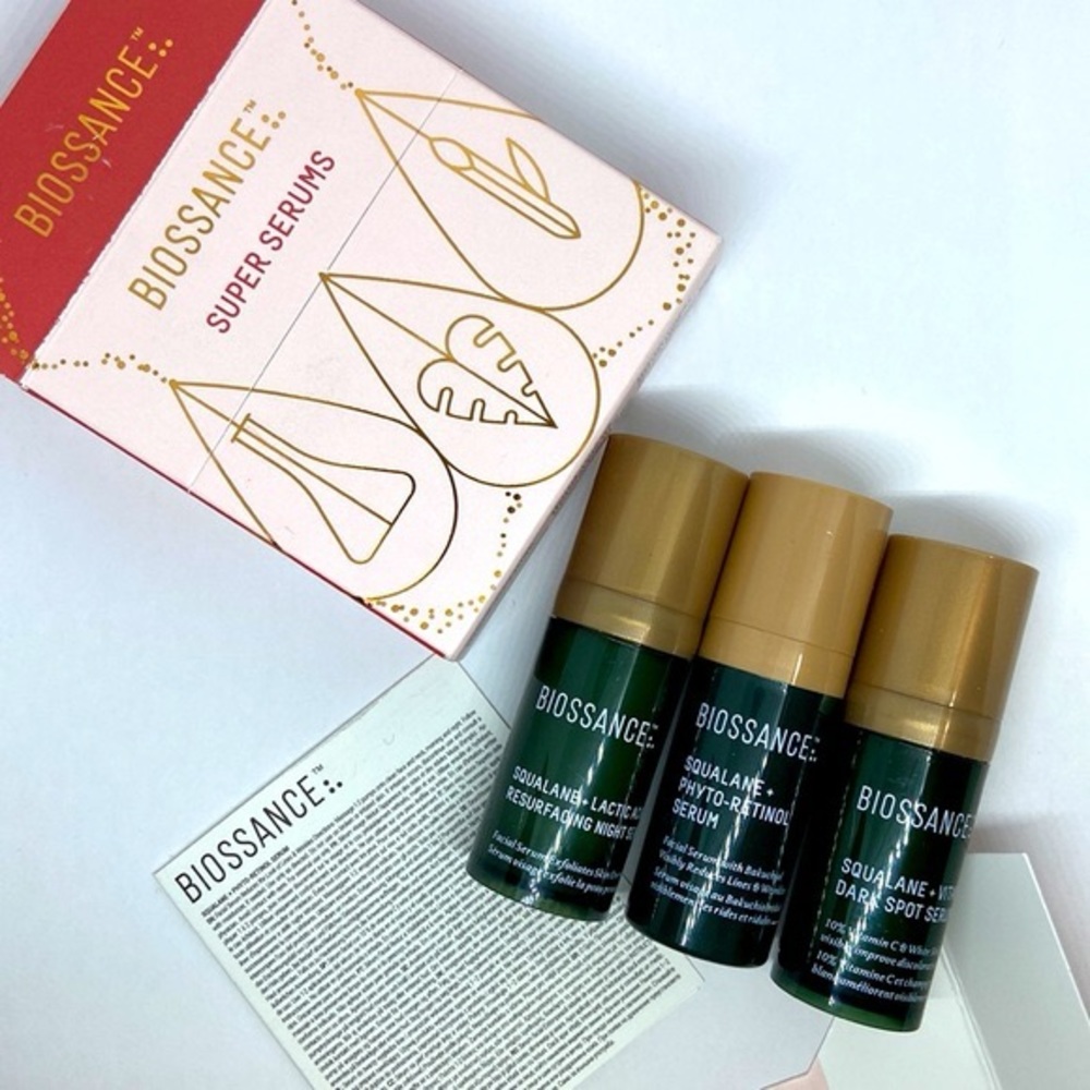 New Biossance Super Serums Set 3 x minis Squalane Retinol/Vitamin C/Lactic Acid